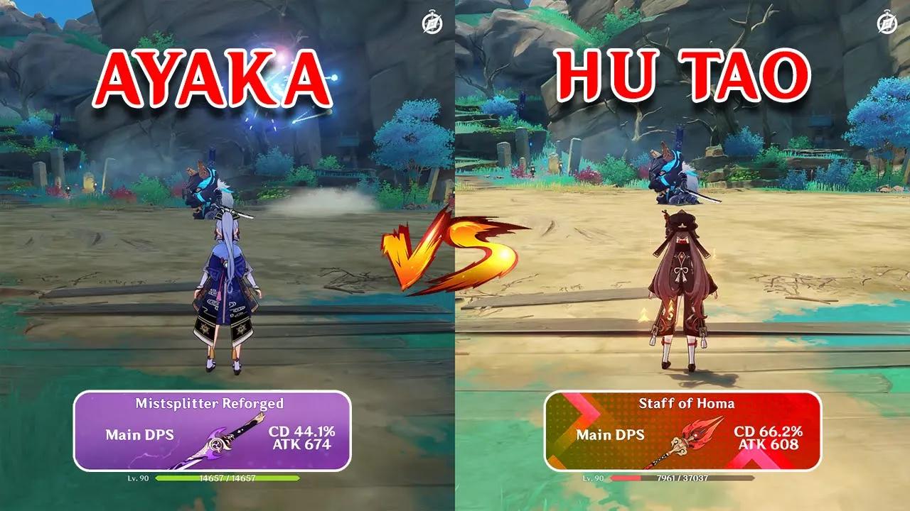 Ayaka vs Hu Tao!! who is the best DPS?? gameplay comparison!! Genshin Impact thumbnail