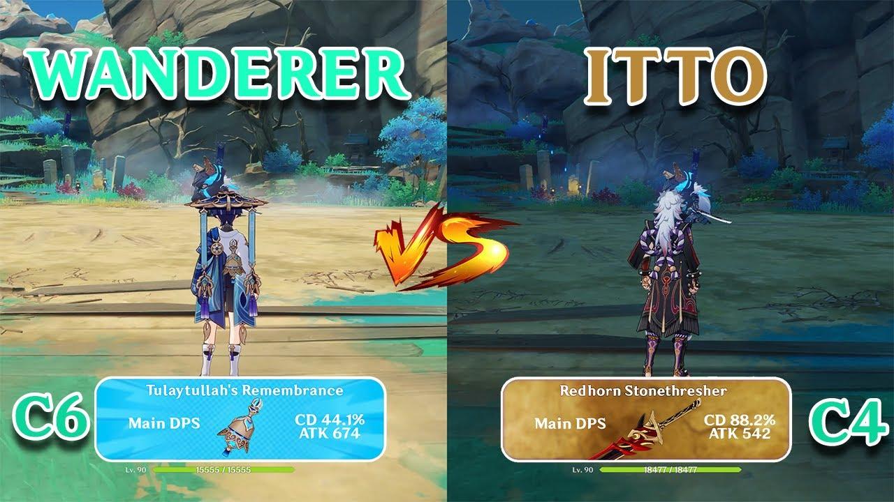 Scaramouch (Wanderer) vs Arataki Itto!! who is the best DPS?? gameplay comparison!! thumbnail