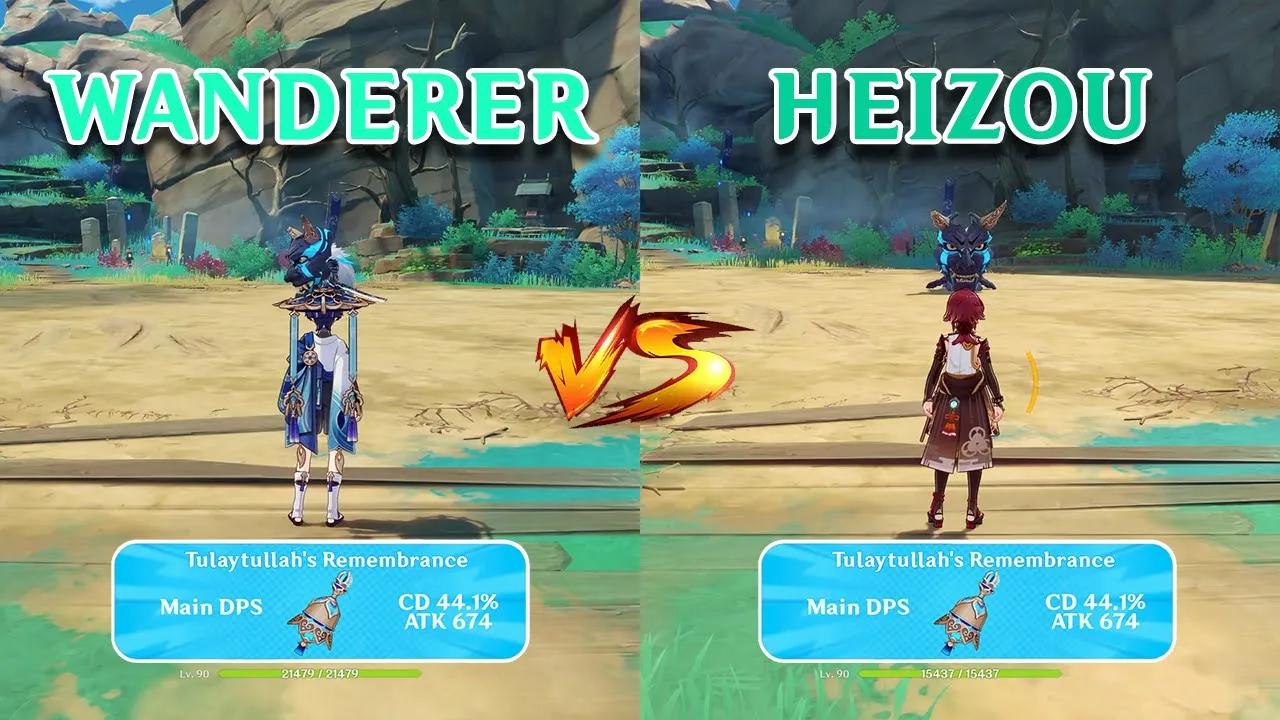 Scaramouch(Wanderer) vs Heizou! Team comp comparison!! who is the best??  gameplay comparison!! thumbnail