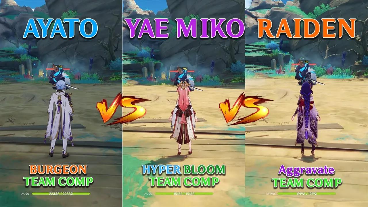 Ayato vs Yae Miko vs Raiden Shogun! Team comp!! Gameplay COMPARISON!! thumbnail