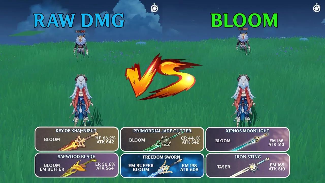 Nilou Weapon comparisons!! Raw DMG vs Bloom-Bountiful cores!! DMG comparisons!! thumbnail