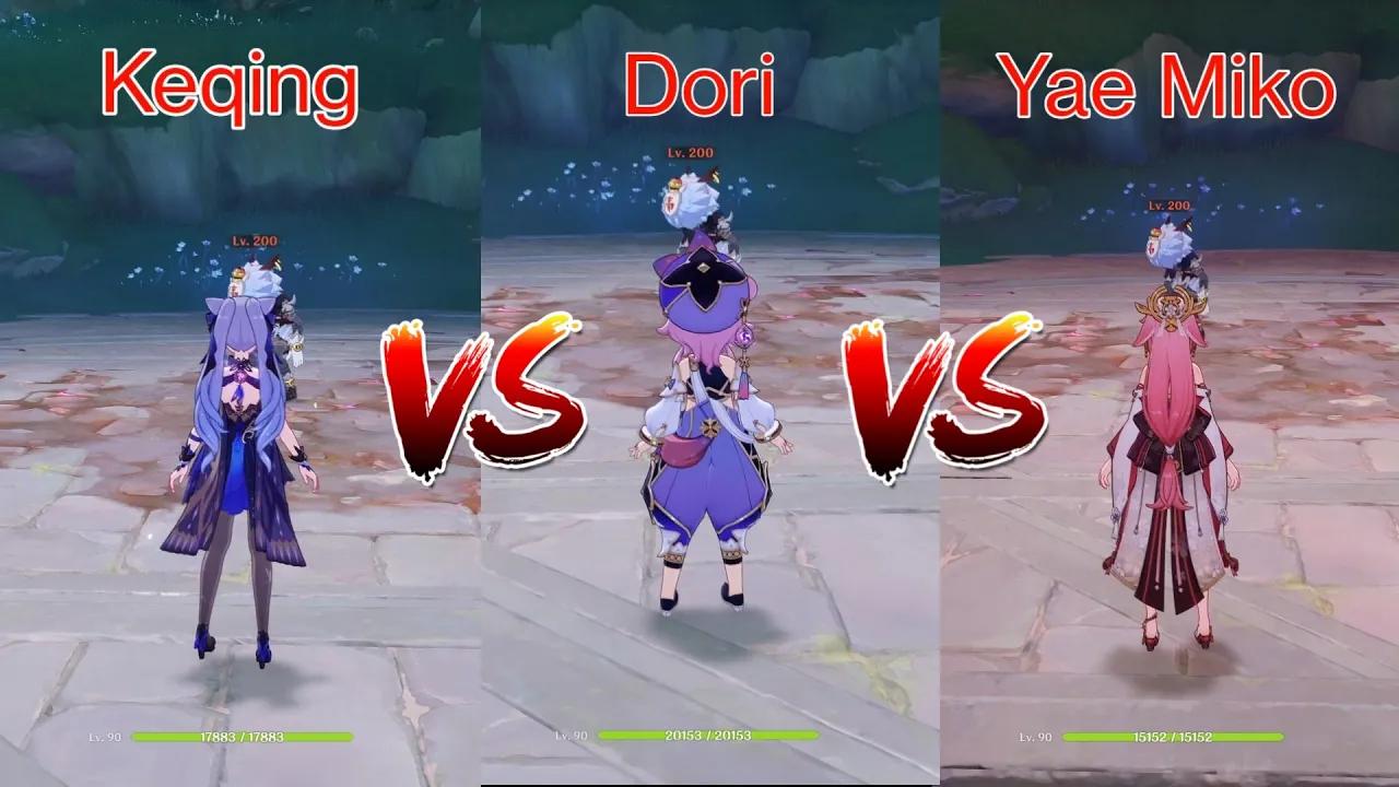 Dori vs Keqing vs Yae Miko!!! Who is best Electro + Dendro reaction User!! DMG COMPARISON thumbnail