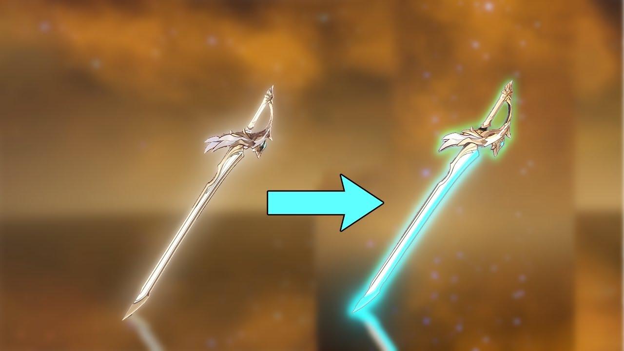 Aquila Favonia weapon appearance Lvl 1 vs. Lvl 90 in Genshin Impact thumbnail