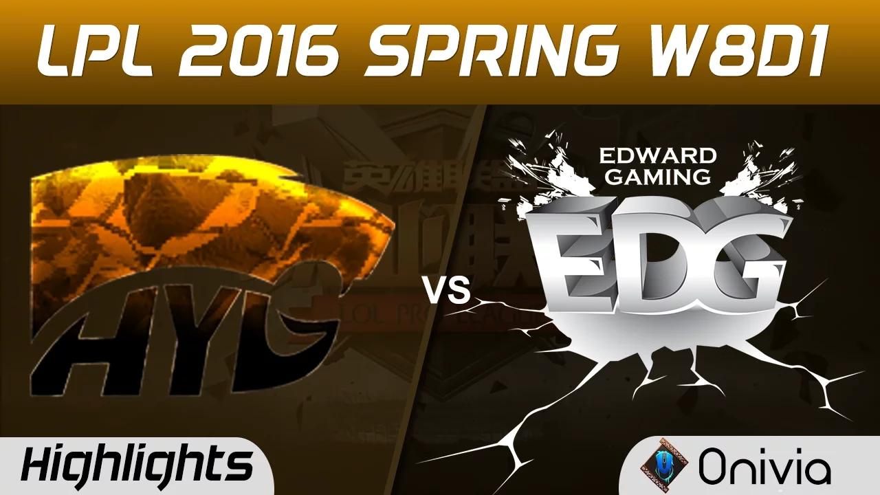 HYG vs EDG Highlights Game 1 Tencent LPL LoL Pro League 2016 W8D1 Hyper Youth Gaming vs Edward Gamin thumbnail