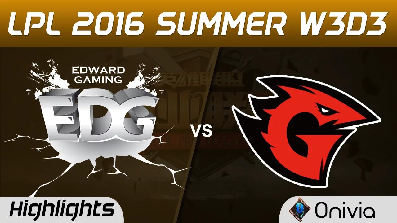 EDG vs GT Highlights Game 1 Tencent LPL Summer 2016 W3D3 Edward Gaming vs Game Talents thumbnail