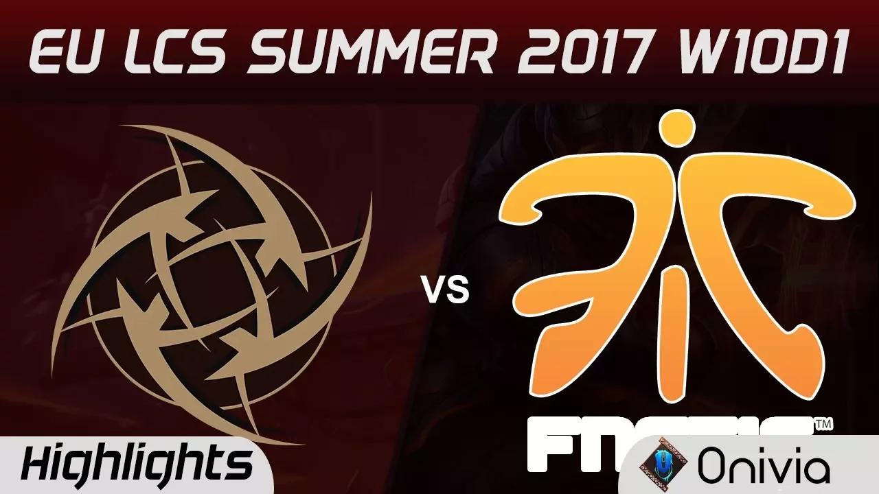 NIP vs FNC Highlights Game 1 EU LCS SUMMER 2017 Ninjas in Pyjamas vs Fnatic by Onivia thumbnail