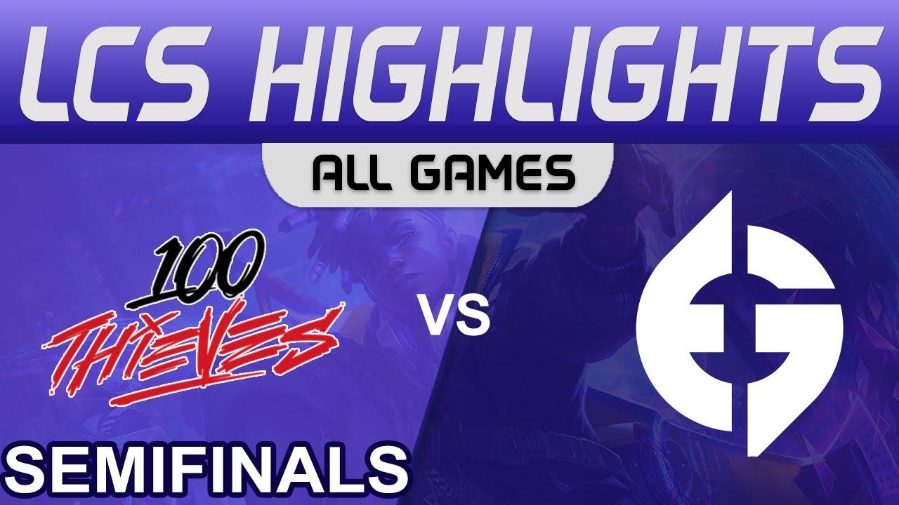 100 vs EG Highlights ALL GAMES Playoffs Semifinals LCS Summer 2022 100 Thieves vs Evil Geniuses thumbnail